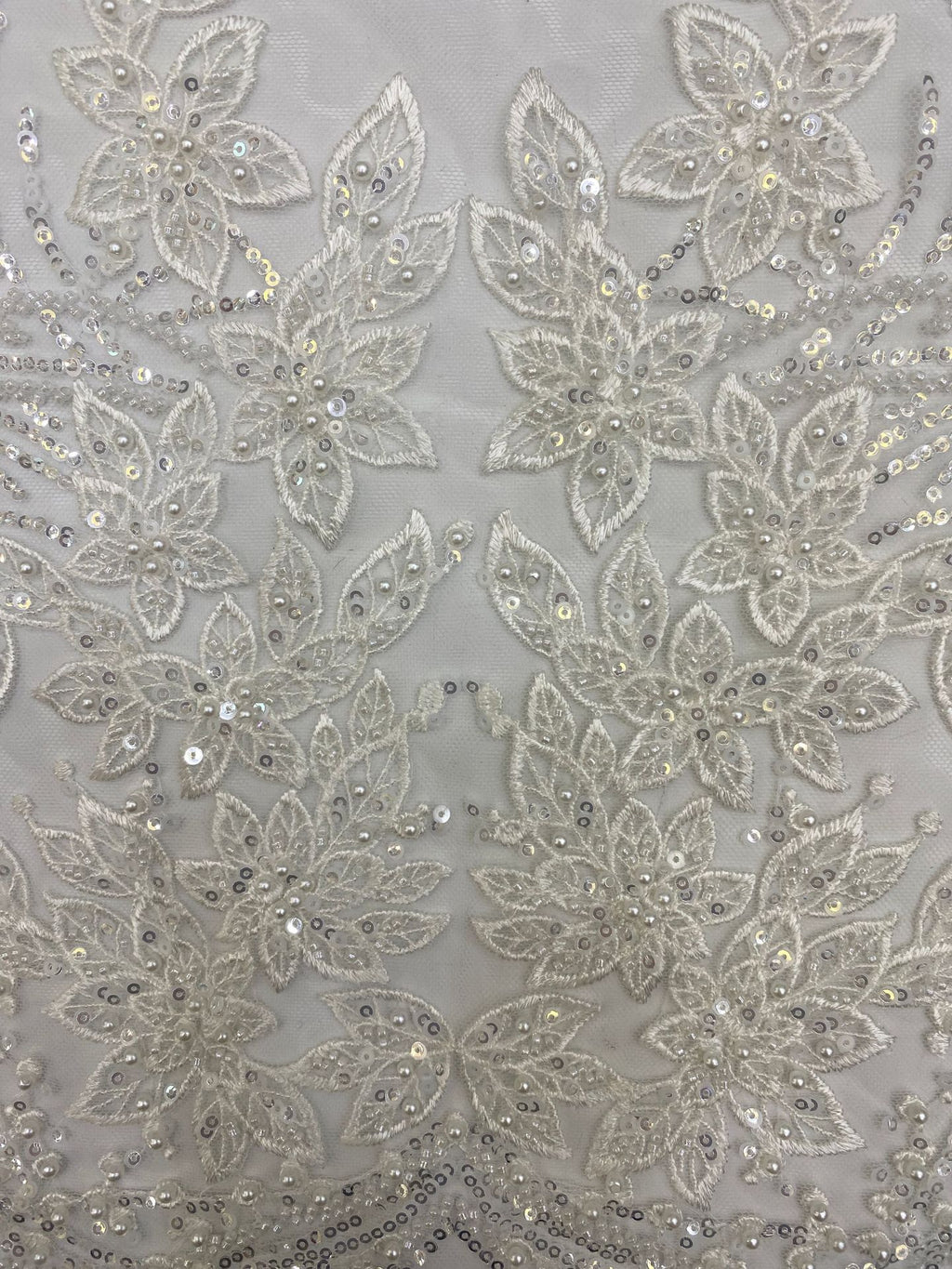 White Core & Foam Bead 3/4mm Sequin Bridal Fabric — fabric photo 5