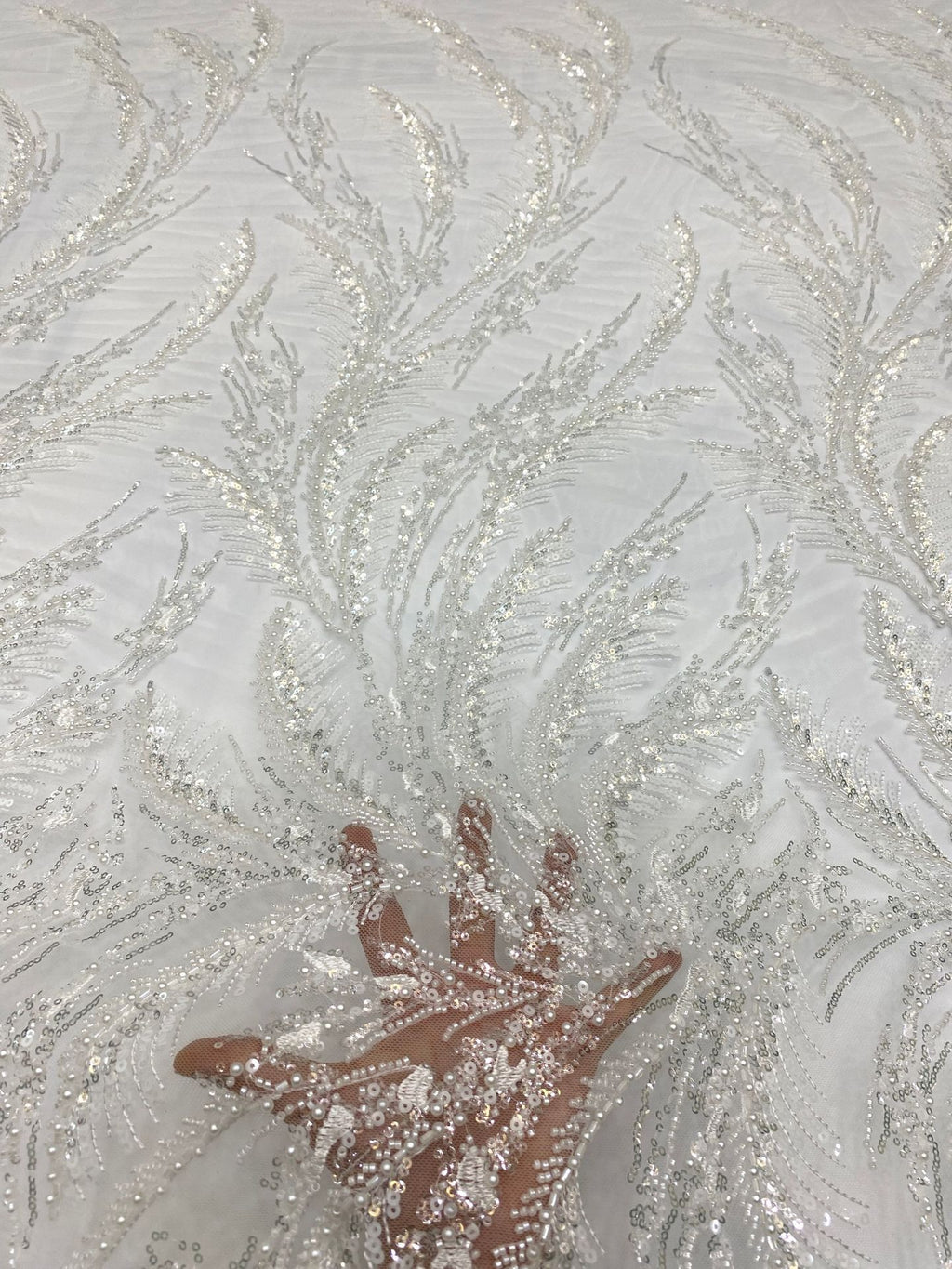 Bugle and Foam Bead Sequin Wedding Lace Fabric — fabric photo 4