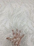 Bugle and Foam Bead Sequin Wedding Lace Fabric — fabric photo 4