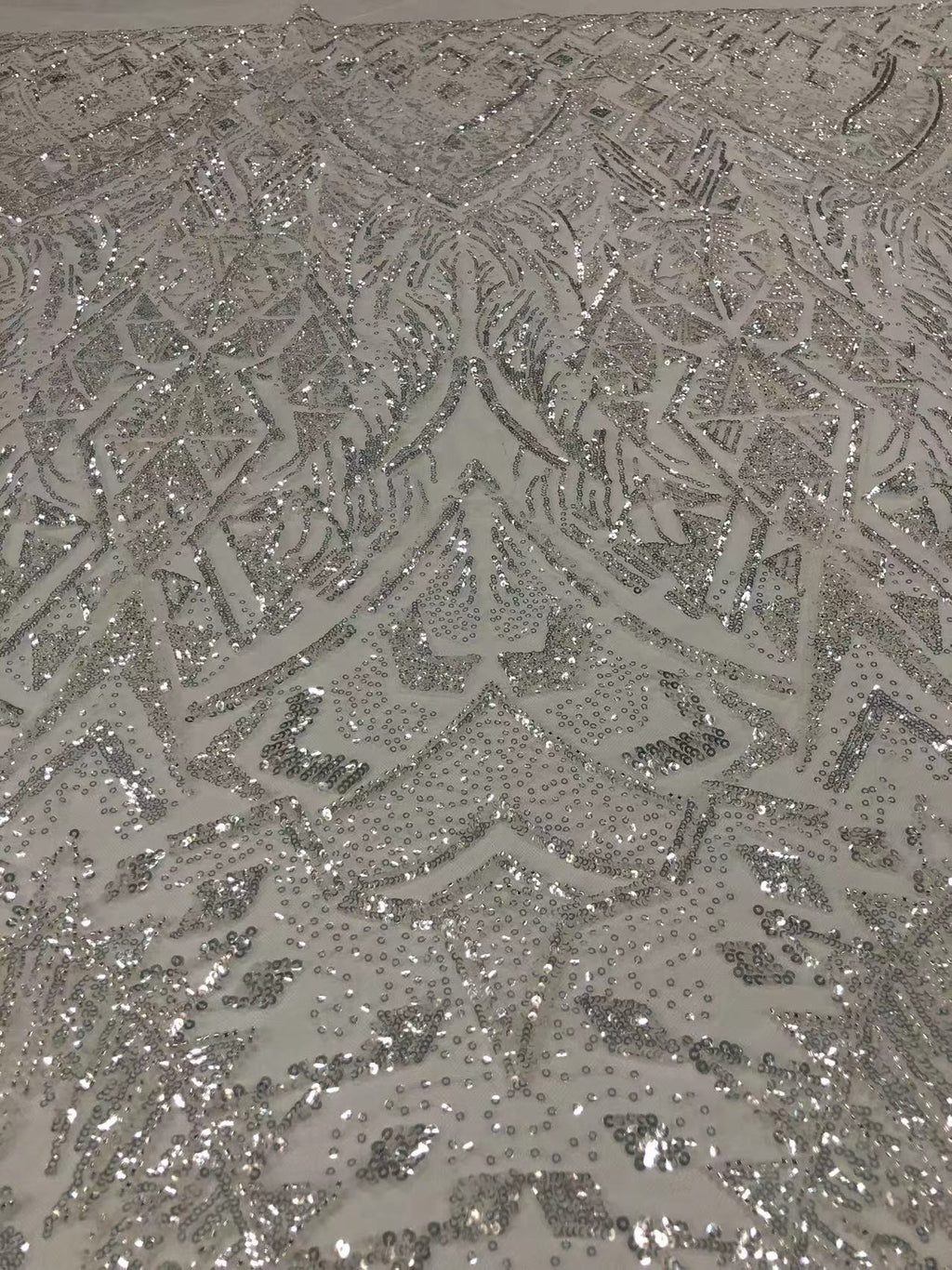 Vintage Silver Bead & 3/4 mm Crystal Sequin Fabric — fabric photo 2
