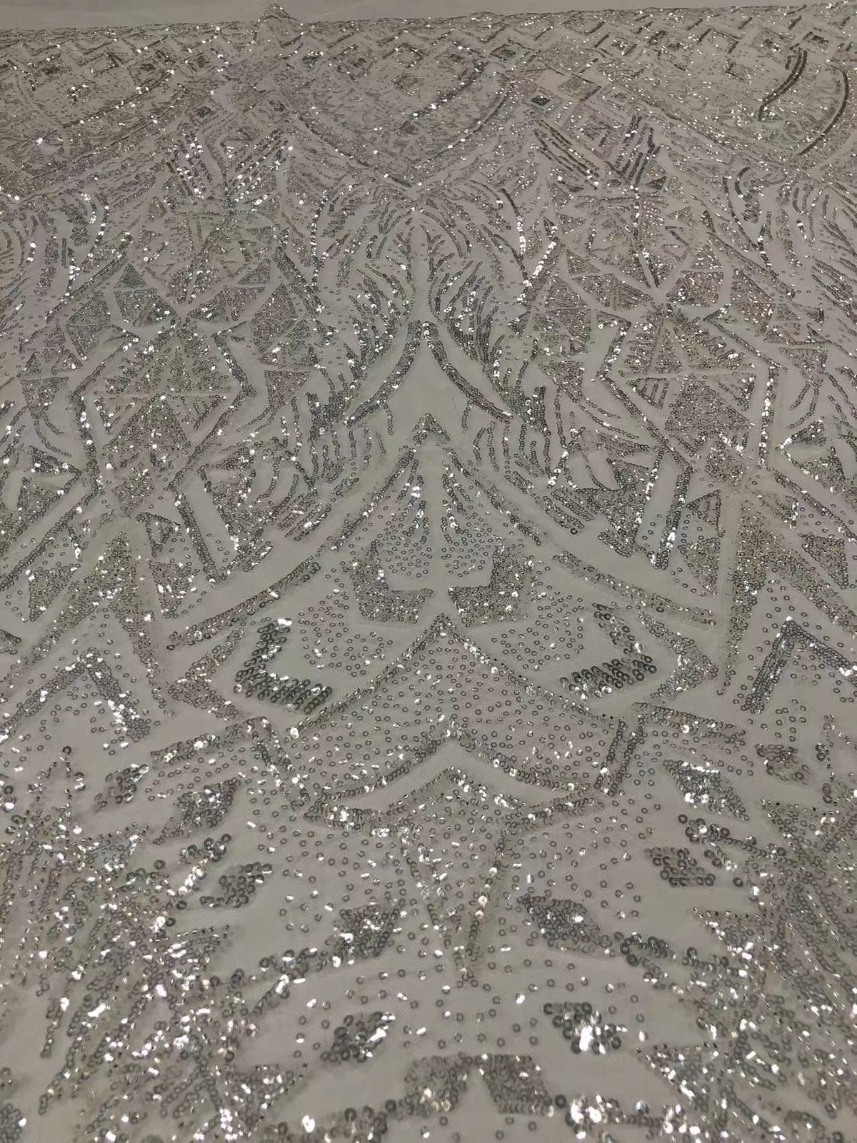 Vintage Silver Bead & 3/4 mm Crystal Sequin Fabric — fabric photo 2