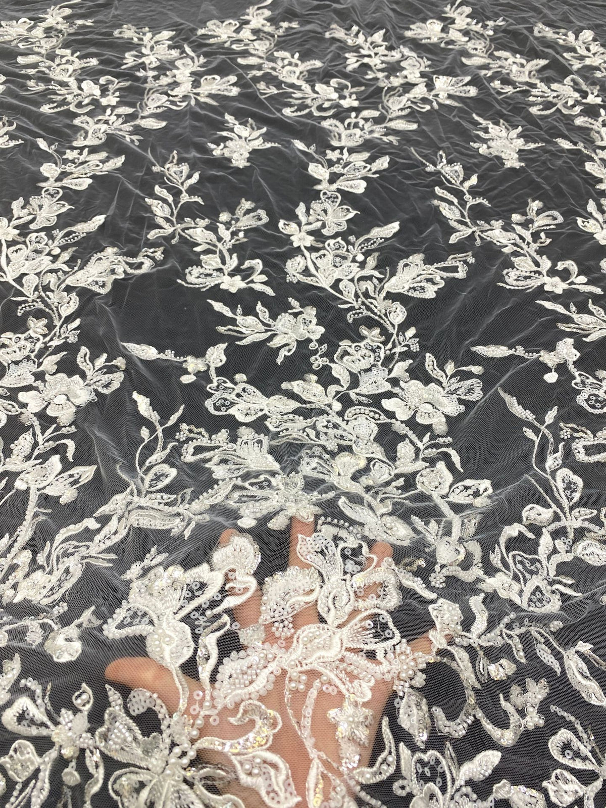 Star Motif Foam Bead Sequin Embroidery Fabric — fabric photo 2