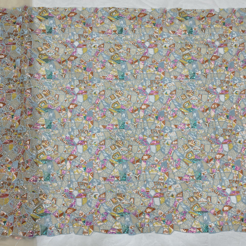 Geometric Multicolor Sequin Embroidery Fabric — fabric photo 2