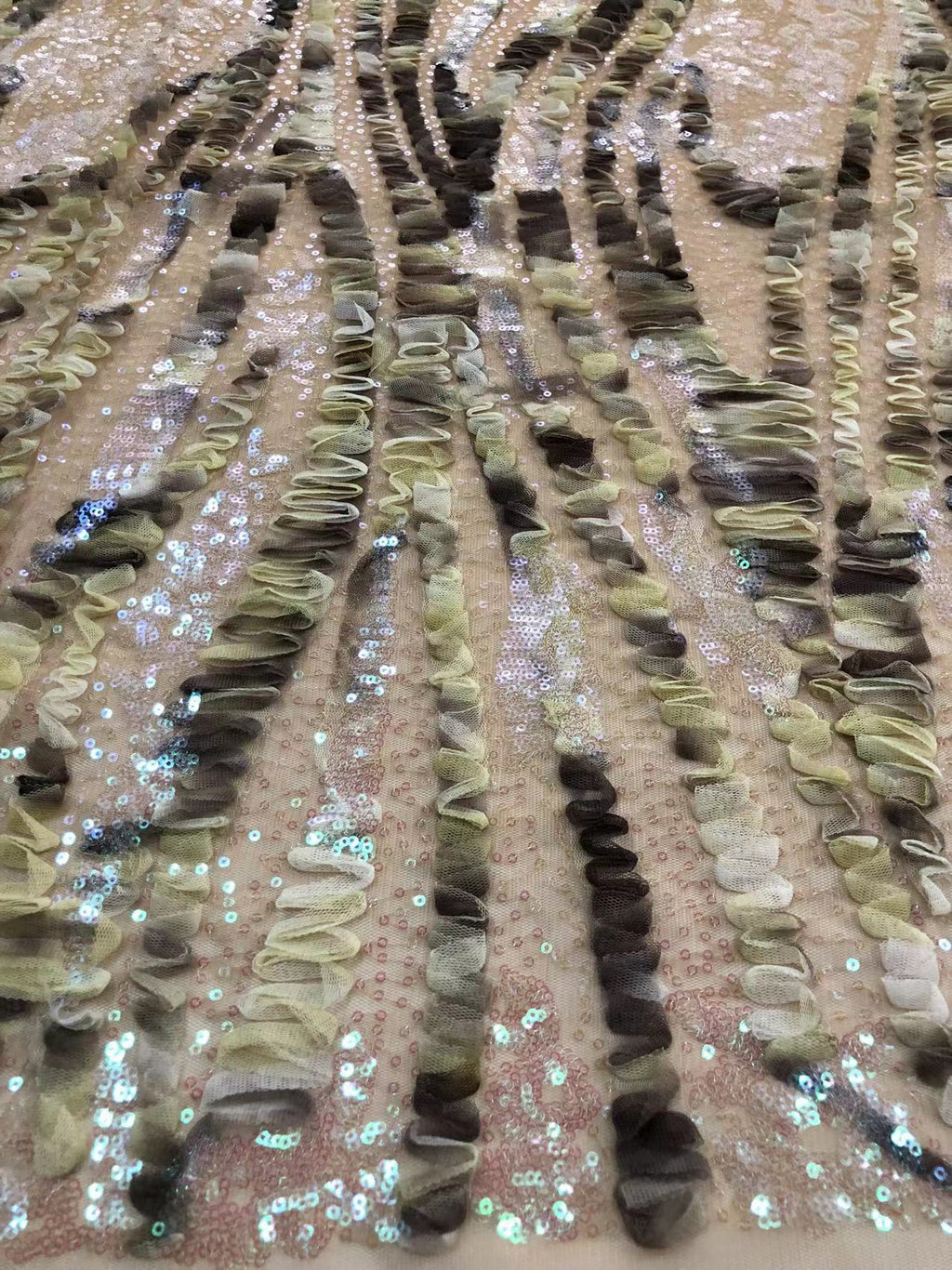 Wave Cordwork Iridescent Sequin Embroidered Mesh Fabric — fabric photo 2