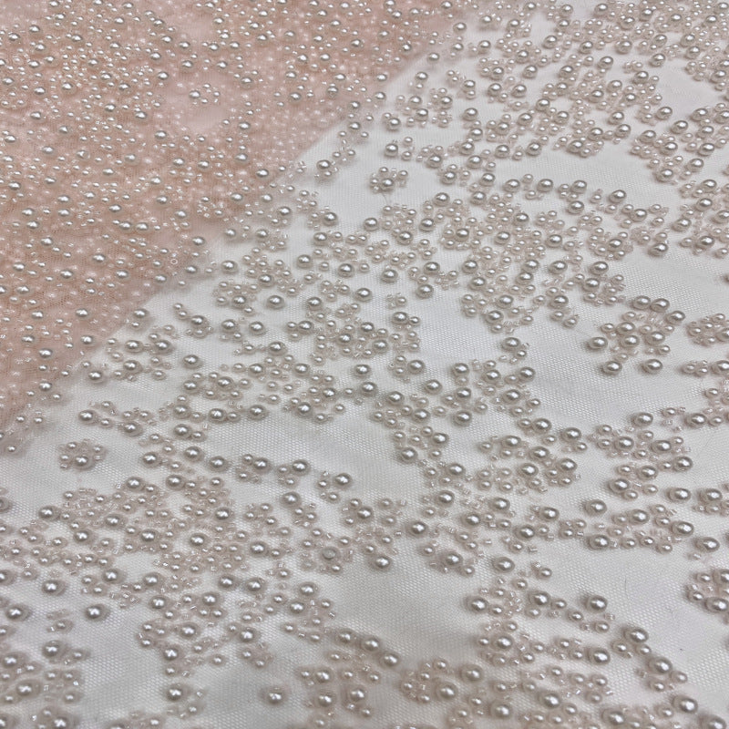 Heavy Bead & Foam Bead Embroidered Bridal Fabric — fabric photo 5