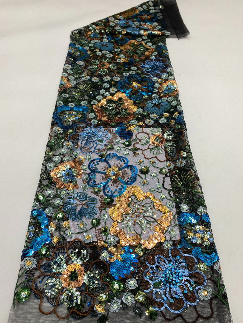 Multicolor Layered Sequin Embroidered Tulle Mesh Fabric — fabric photo 6