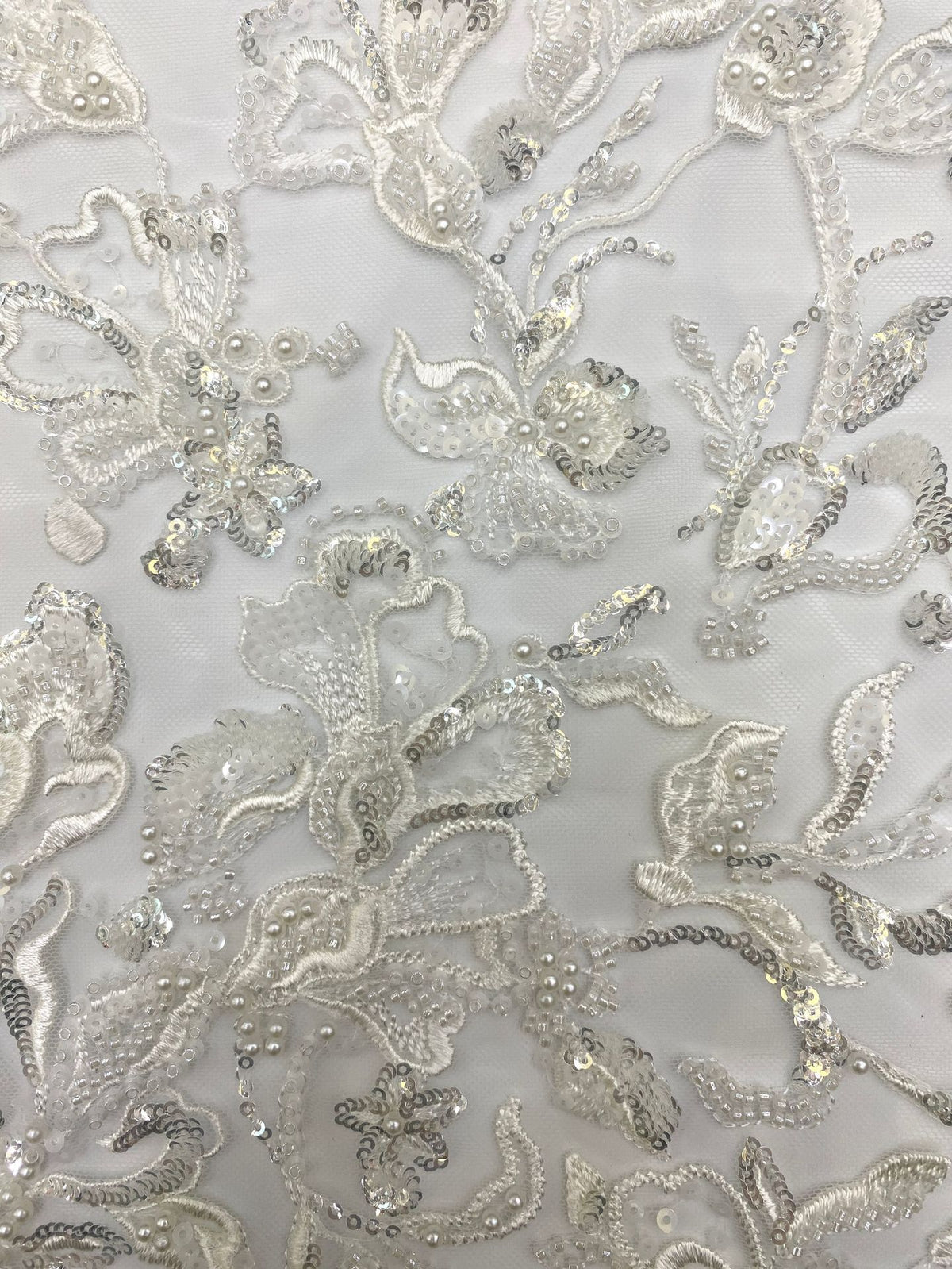 Star Motif Foam Bead Sequin Embroidery Fabric — fabric photo 5