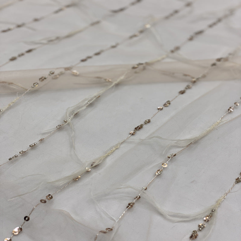 Feather Beaded Sequin Embroidered Mesh Fabric — fabric photo 4