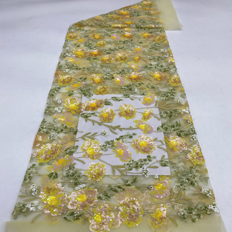 Floral Colorful Sequin Embroidery Fabric — fabric photo 4