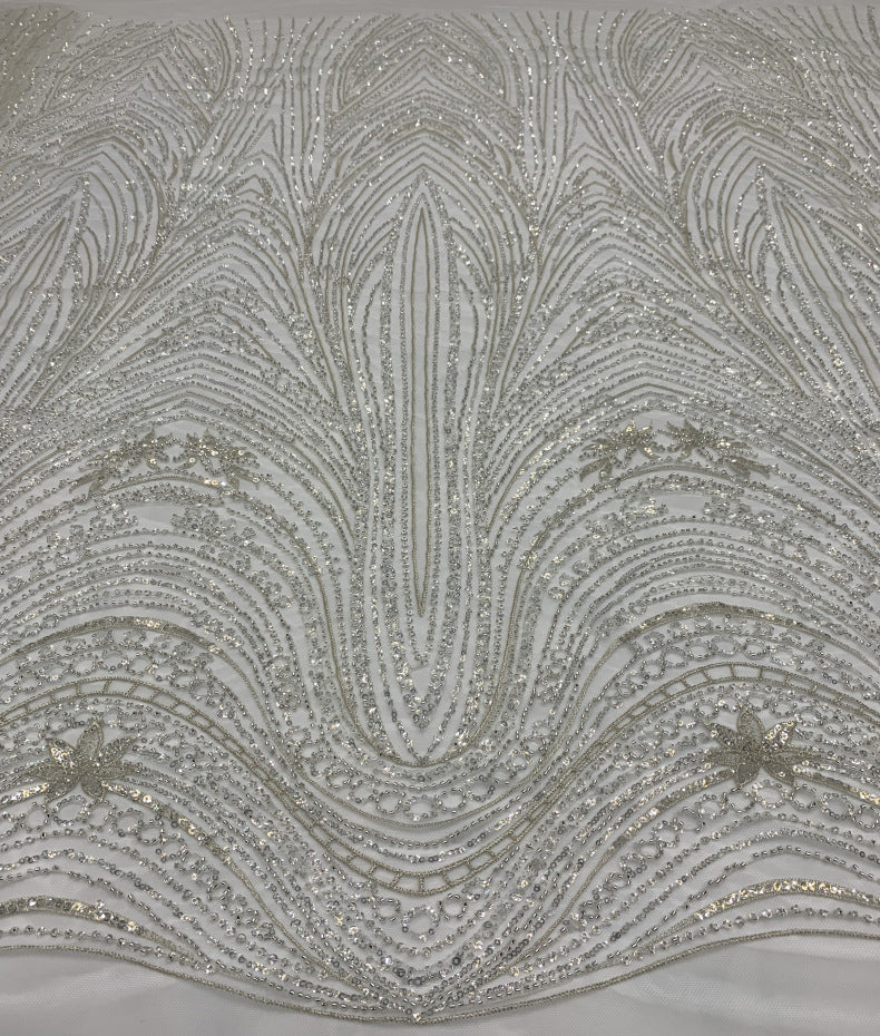 Large Floral Beaded Fabric with 3/4 mm Crystal Sequins — fabric photo 3