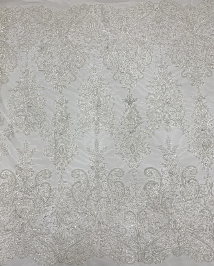 4 mm Sequin & White-Core Bead Embroidered Bridal Fabric — fabric photo 4