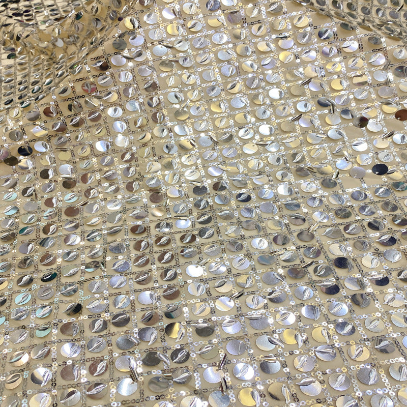 Chiffon with 3mm & 12mm Leaf Sequins — fabric photo 2