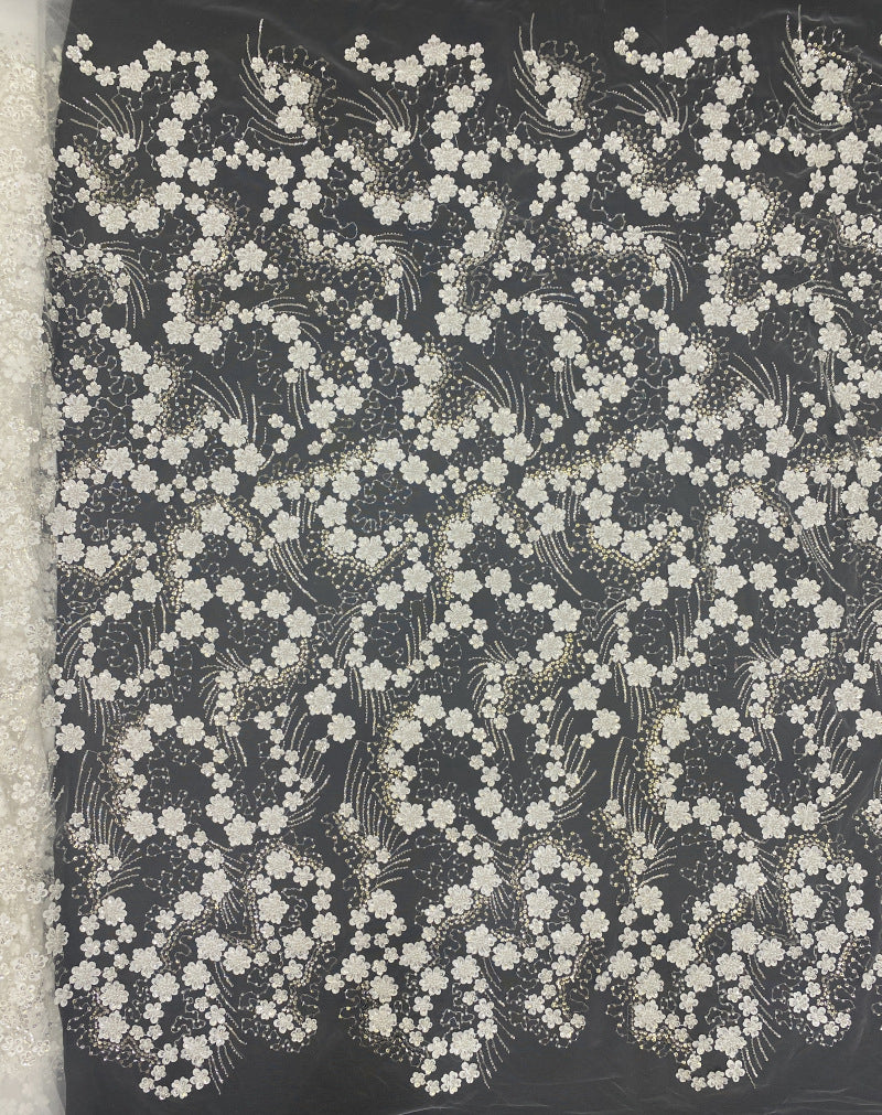 Geometric Floral Bead & Sequin Embroidery Fabric — fabric photo 6