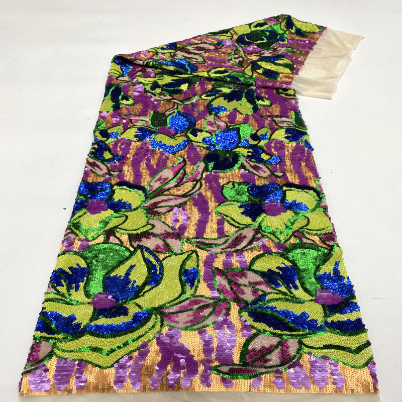 Large Floral Colorful Sequin Embroidery Fabric — fabric photo 4
