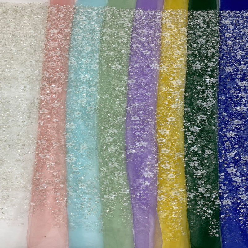 Gradient Foam Bead Silver Sequin Embroidery Fabric