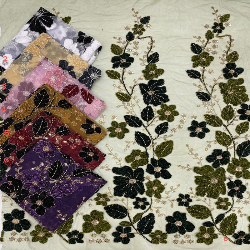 Two-Tone Rope Bead & Sequin Embroidery Fabric