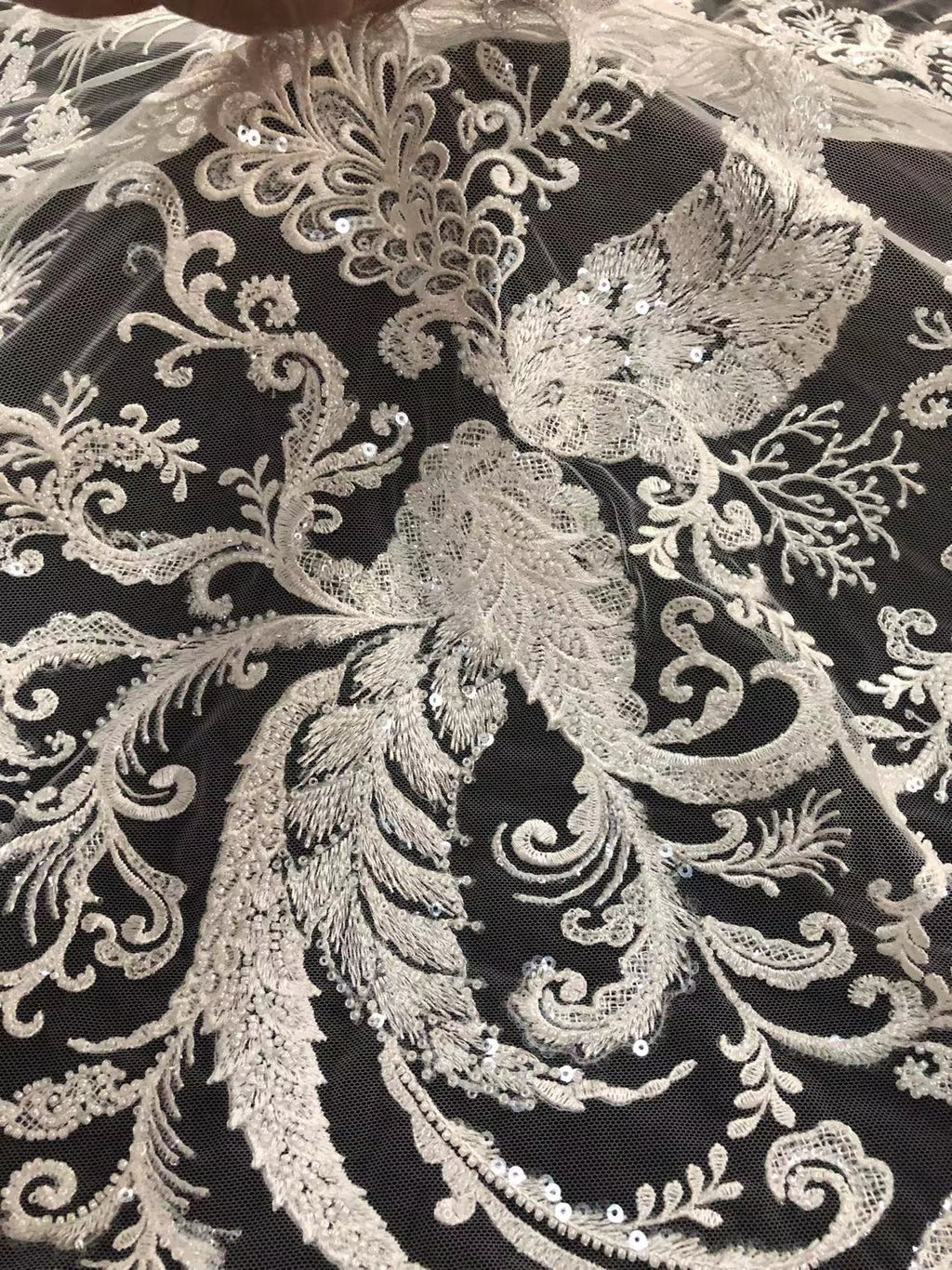 Modern White Bridal Bead & 2/4 mm Sequin Fabric — fabric photo 4