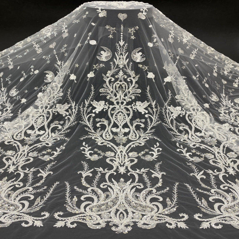 Sequin & Bugle-Bead Embroidered Bridal Fabric – Design 55743