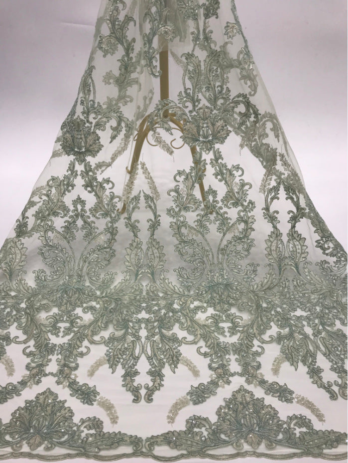 3D Sequin & Cordwork Embroidered Bridal Fabric — fabric photo 5
