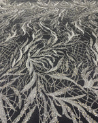 Silver Bead & Ivory 2/4 mm Sequin Embroidered Fabric — fabric photo 2