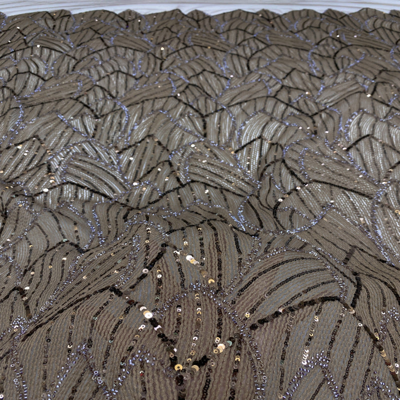 Geometric Cordwork Bead & Sequin Embroidered Fabric — fabric photo 2