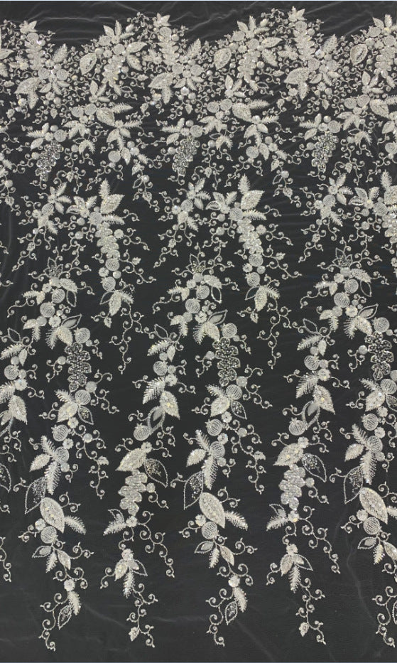 Heavy 3D Sequin & Triple-Bead Embroidered Bridal Fabric
