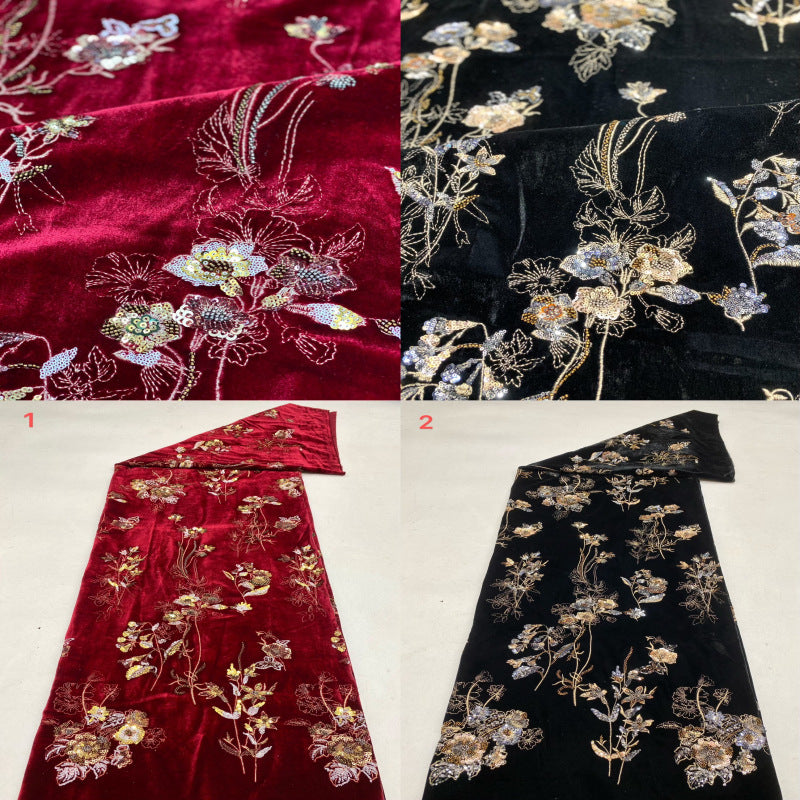 Velvet Base Double Bead Colorful Sequin Fabric