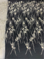 3/7 mm Crystal-Look Sequin & Silver-Bead Embroidered Bridal Fabric – Design 92191 — fabric photo 4