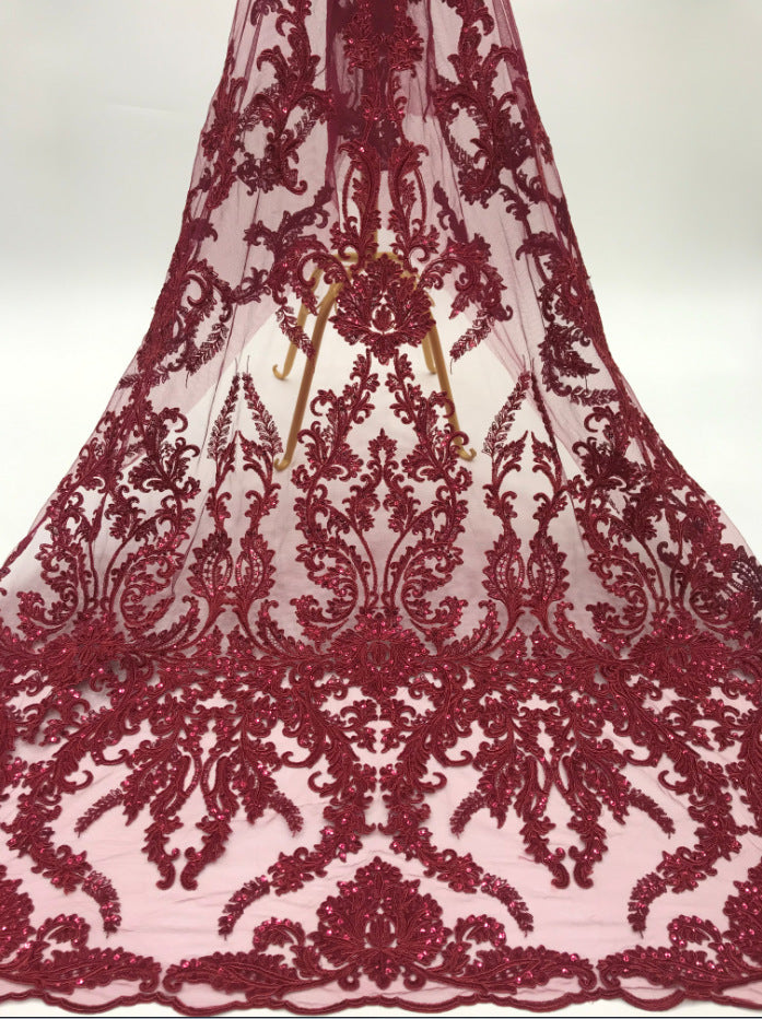 3D Sequin & Cordwork Embroidered Bridal Fabric — fabric photo 6