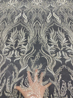 Large Floral Bugle Bead & Crystal Sequin Fabric — fabric photo 2