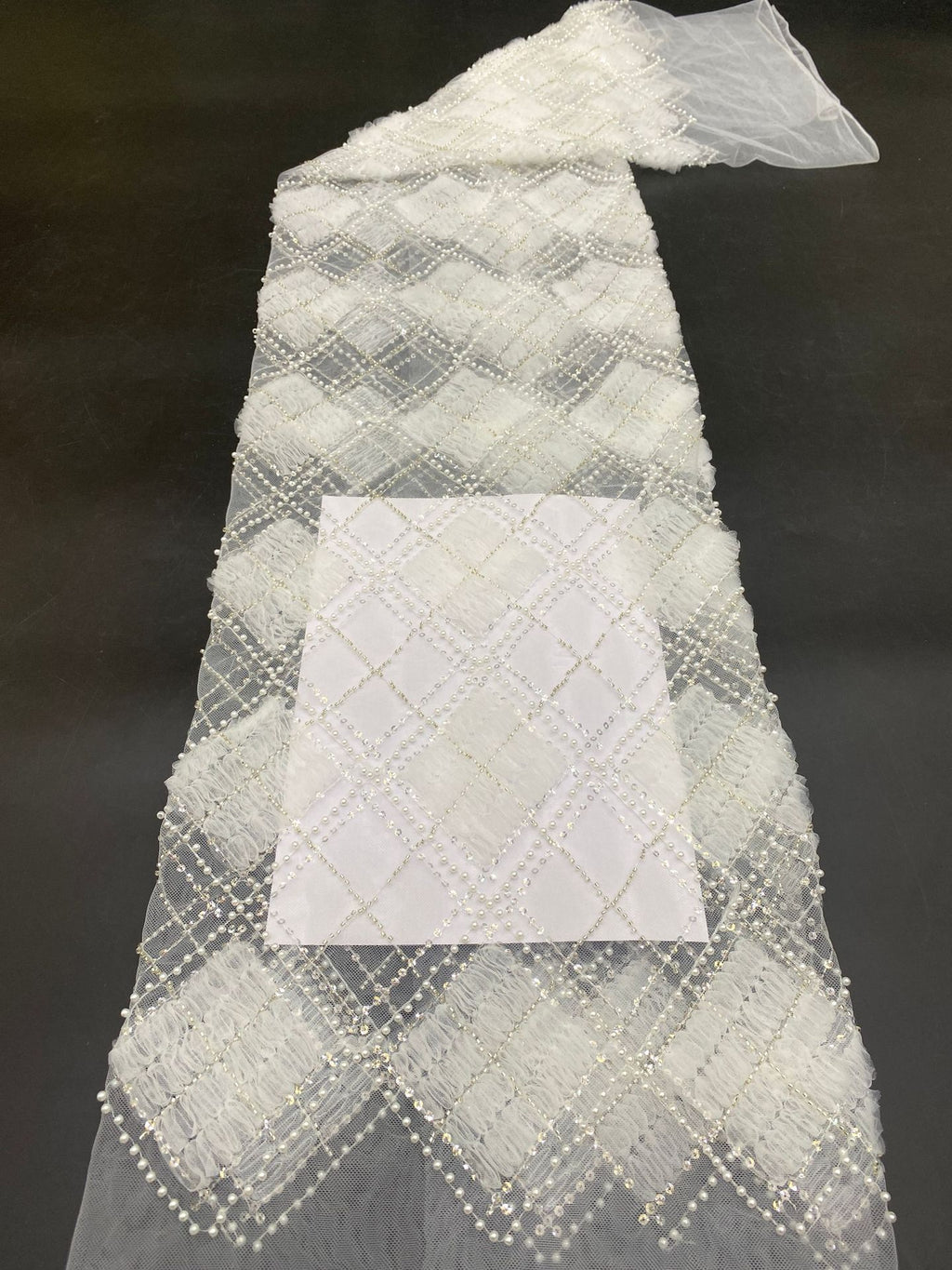 Grid Disc, Foam Bead & Sequin Embroidered Fabric — fabric photo 6