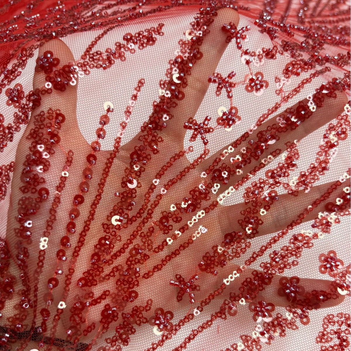 Geometric Bead Embroidered Bridal Lace — fabric photo 2