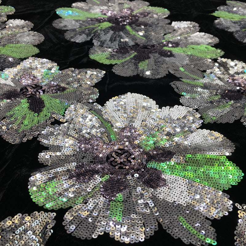 Velvet Large Floral Colorful Sequin Fabric — fabric photo 5