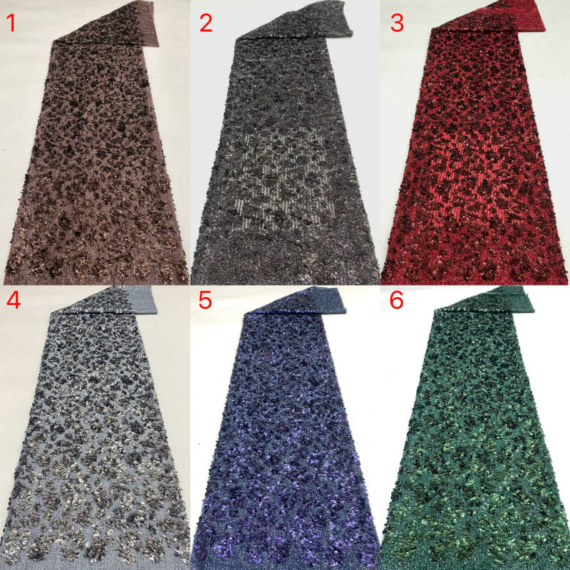 Textured Yarn Leaf Sequin Embroidery Fabric — fabric photo 2