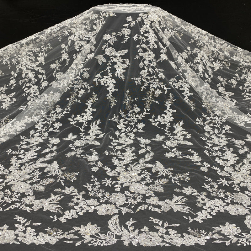 Symmetrical Floral Bead & Sequin Embroidered Fabric