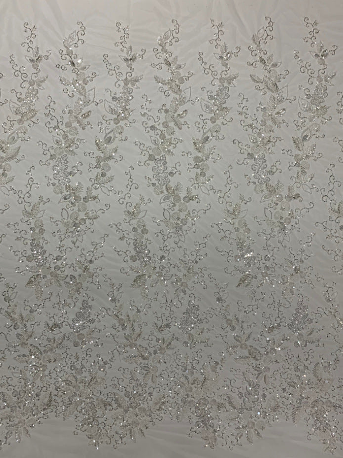 Heavy 3D Sequin & Triple-Bead Embroidered Bridal Fabric — fabric photo 5