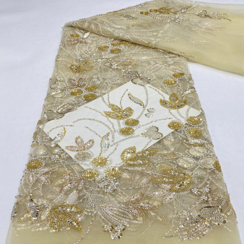 Sequin & Bugle-Bead Embroidered Bridal Fabric – Design 57727 — fabric photo 4