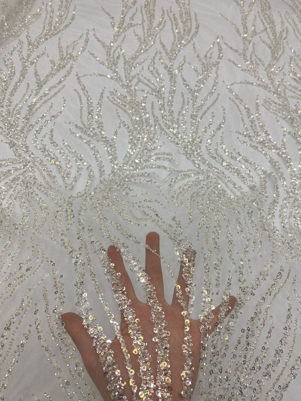 Botanical Crystal-Look Sequin Embroidered Bridal Fabric — fabric photo 2