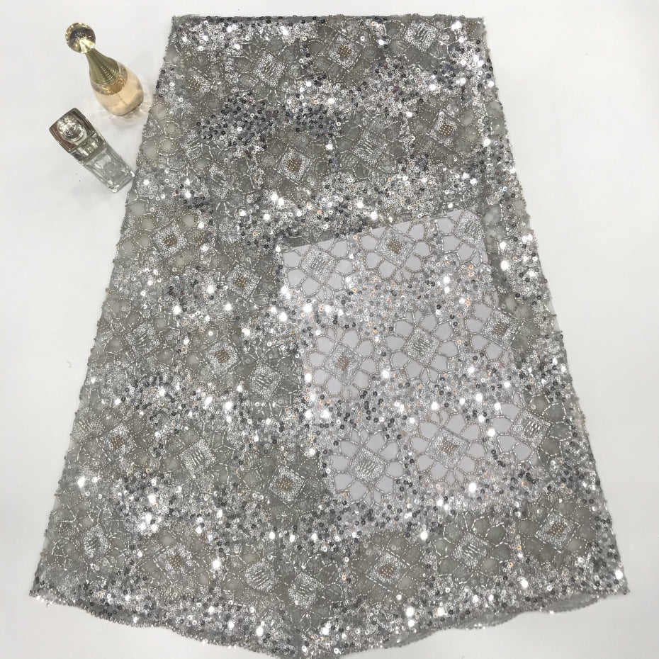 Double-Bead Embroidery with Scattered 3/5 mm Sequins — fabric photo 2
