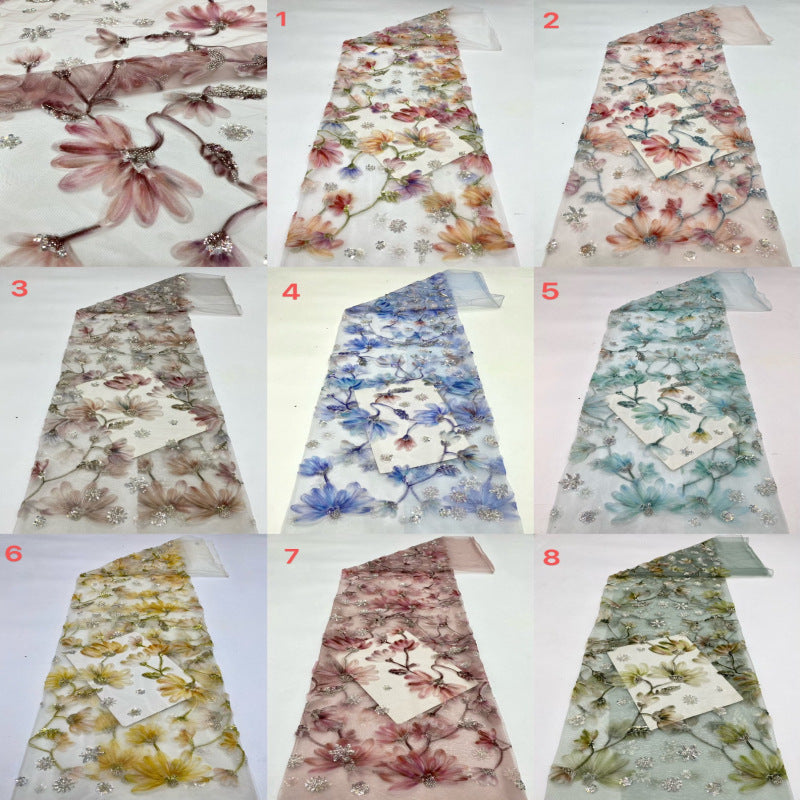 Printed Ribbon Bead Sequin Embroidery Fabric