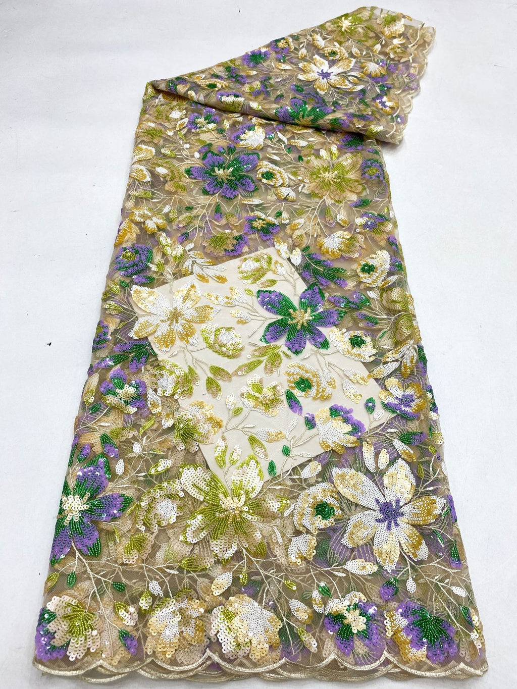 Botanical Multicolor Sequin Embroidery Fabric — fabric photo 6