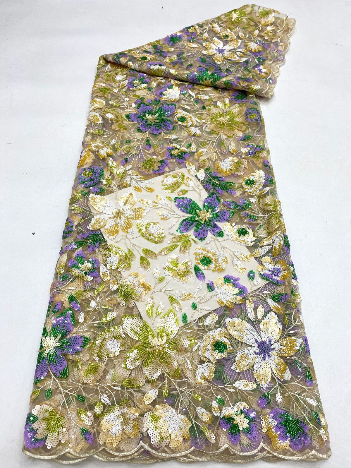 Botanical Multicolor Sequin Embroidery Fabric — fabric photo 6