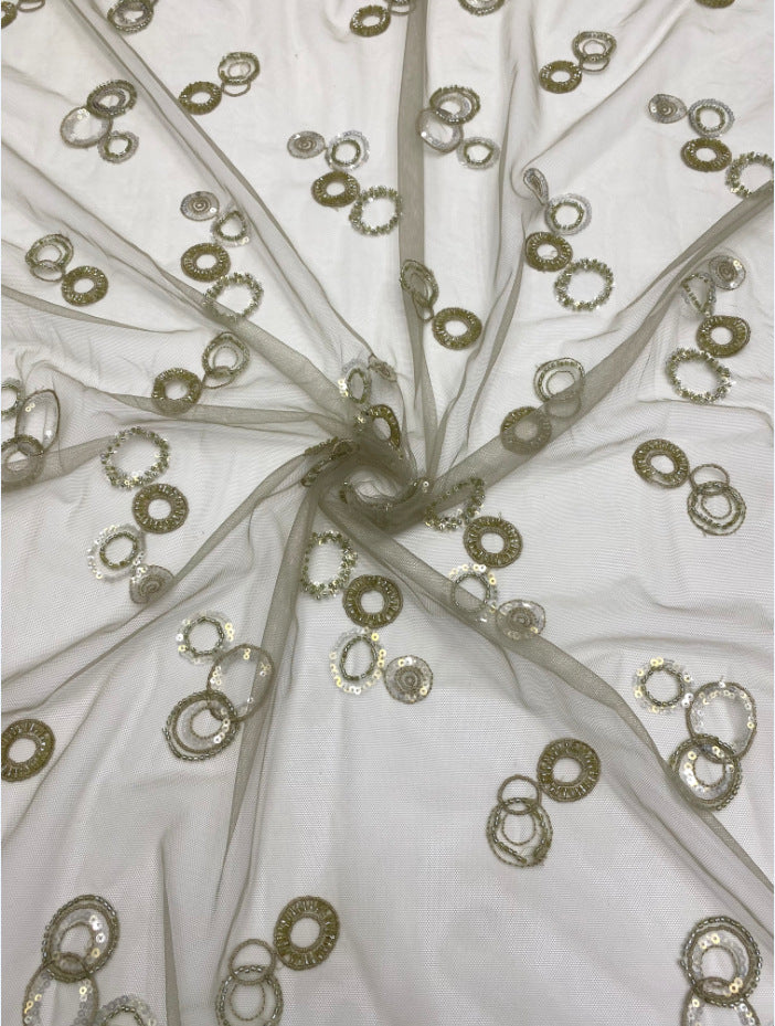 Two-Tone 3/4 mm Crystal-Look Sequin Embroidered Bridal Fabric – Design 61663 — fabric photo 3