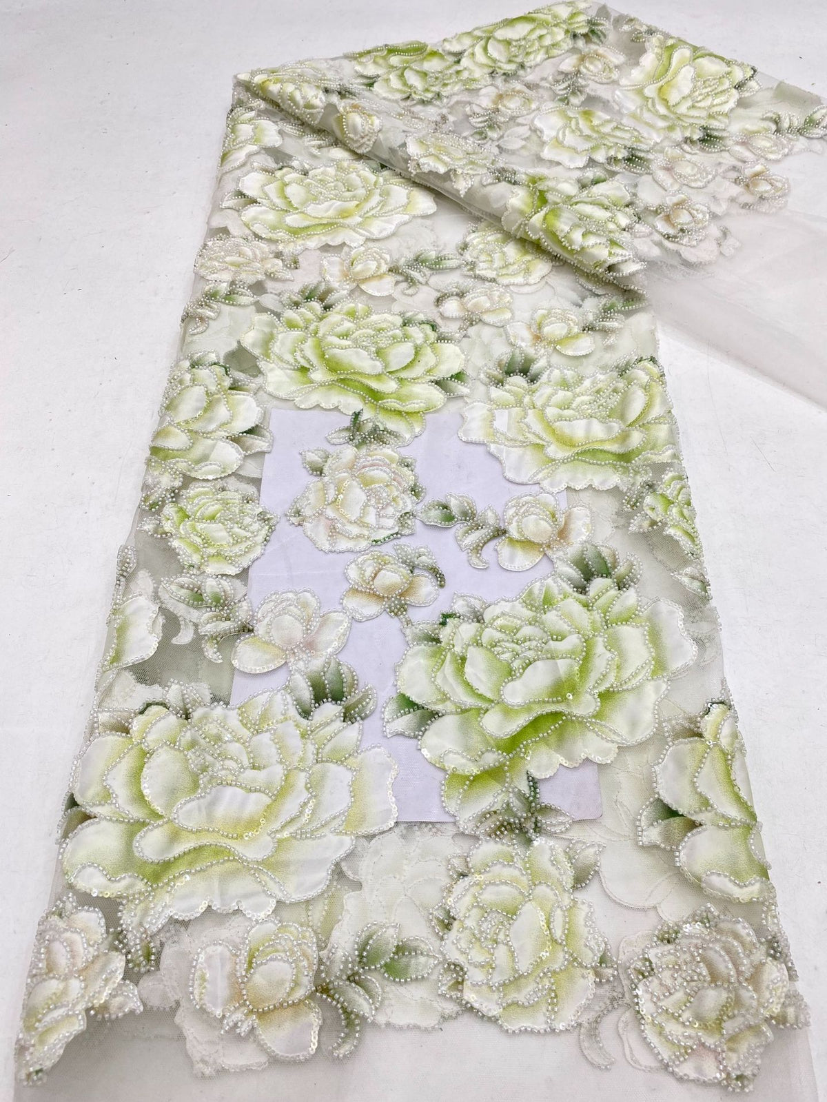 Botanical Laser-Cut Bead and Sequin Embroidered Fabric — fabric photo 6