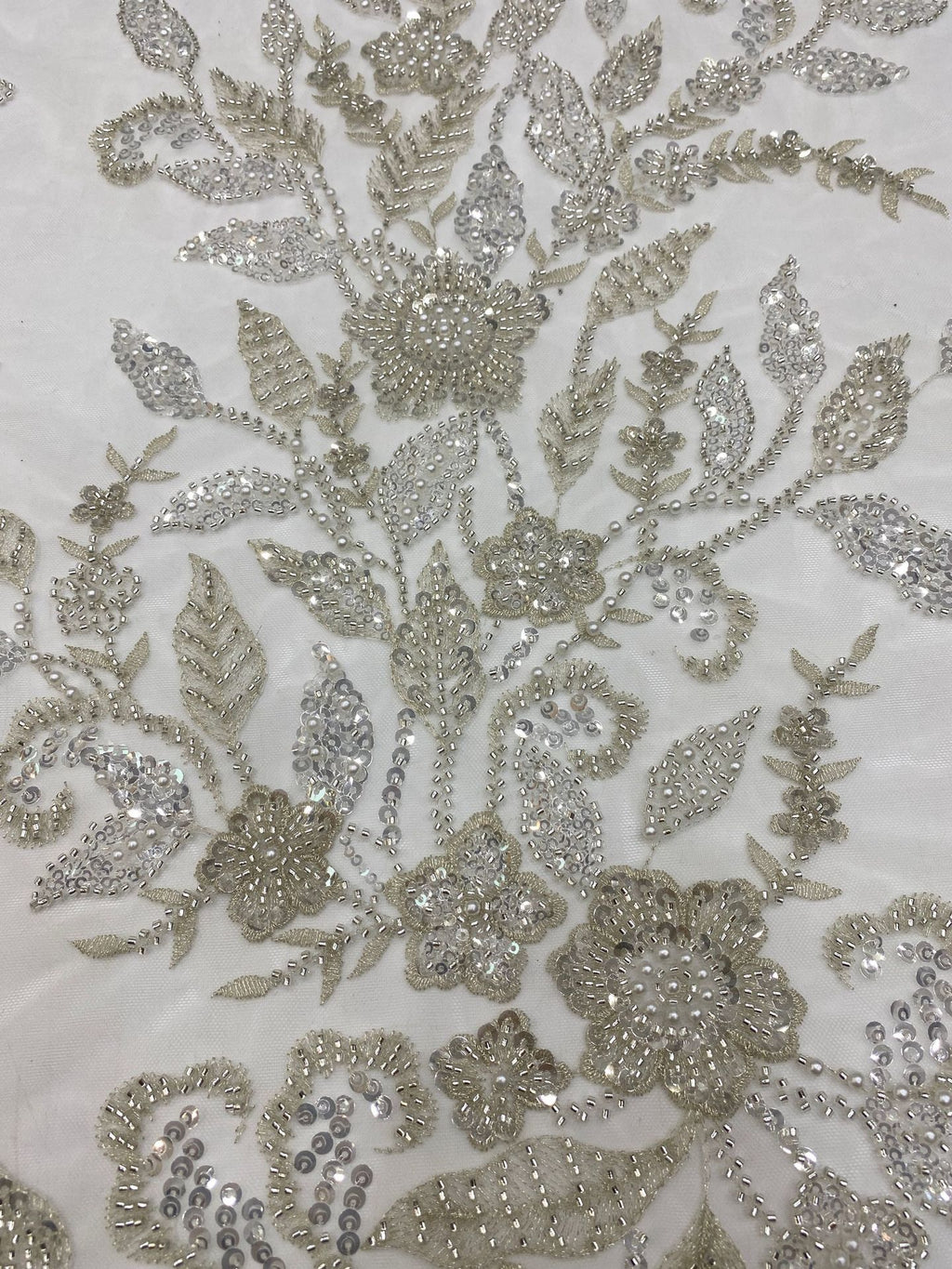 Botanical Bead & 3/5 mm Sequin Embroidered Fabric — fabric photo 5
