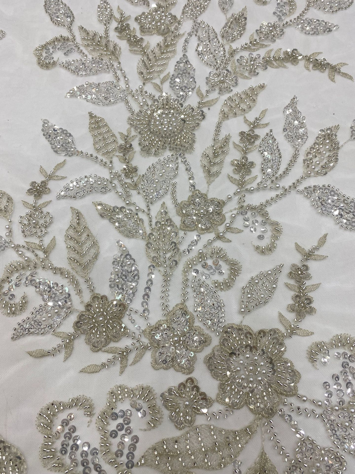 Botanical Bead & 3/5 mm Sequin Embroidered Fabric — fabric photo 5
