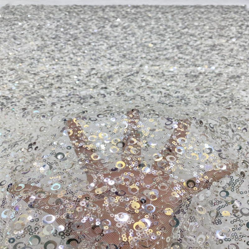 3/5/7/9 mm Sequin Embroidered Bridal Fabric — fabric photo 2