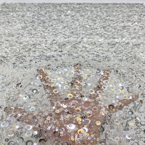 3/5/7/9 mm Sequin Embroidered Bridal Fabric — fabric photo 2