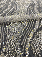 Heavy 3/4 mm Sequin & Bubble-Bead Embroidered Bridal Fabric — fabric photo 5