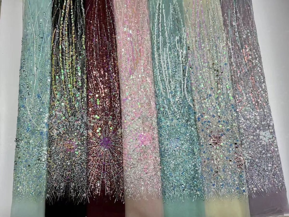 Metallic Beaded Mesh Embroidery Fabric — fabric photo 5